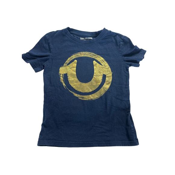 True Religion Kids Navy Blue Tee – Size Small – Gold Logo - Picture 1 of 6